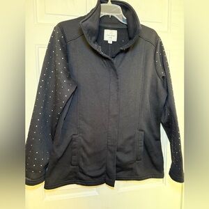 Free Spirit Large Black Fleece  Jacket Silver Studded Sleeves Zipper Baddie